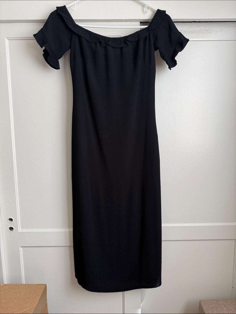 Reformation Black Off-Shoulder Midi Dress